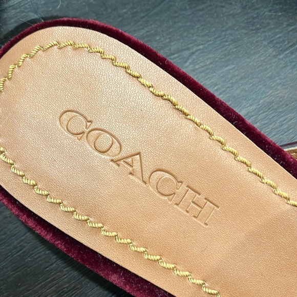 Coach Burgundy Velvet Mules with Gold Accent - Picture 5 of 8